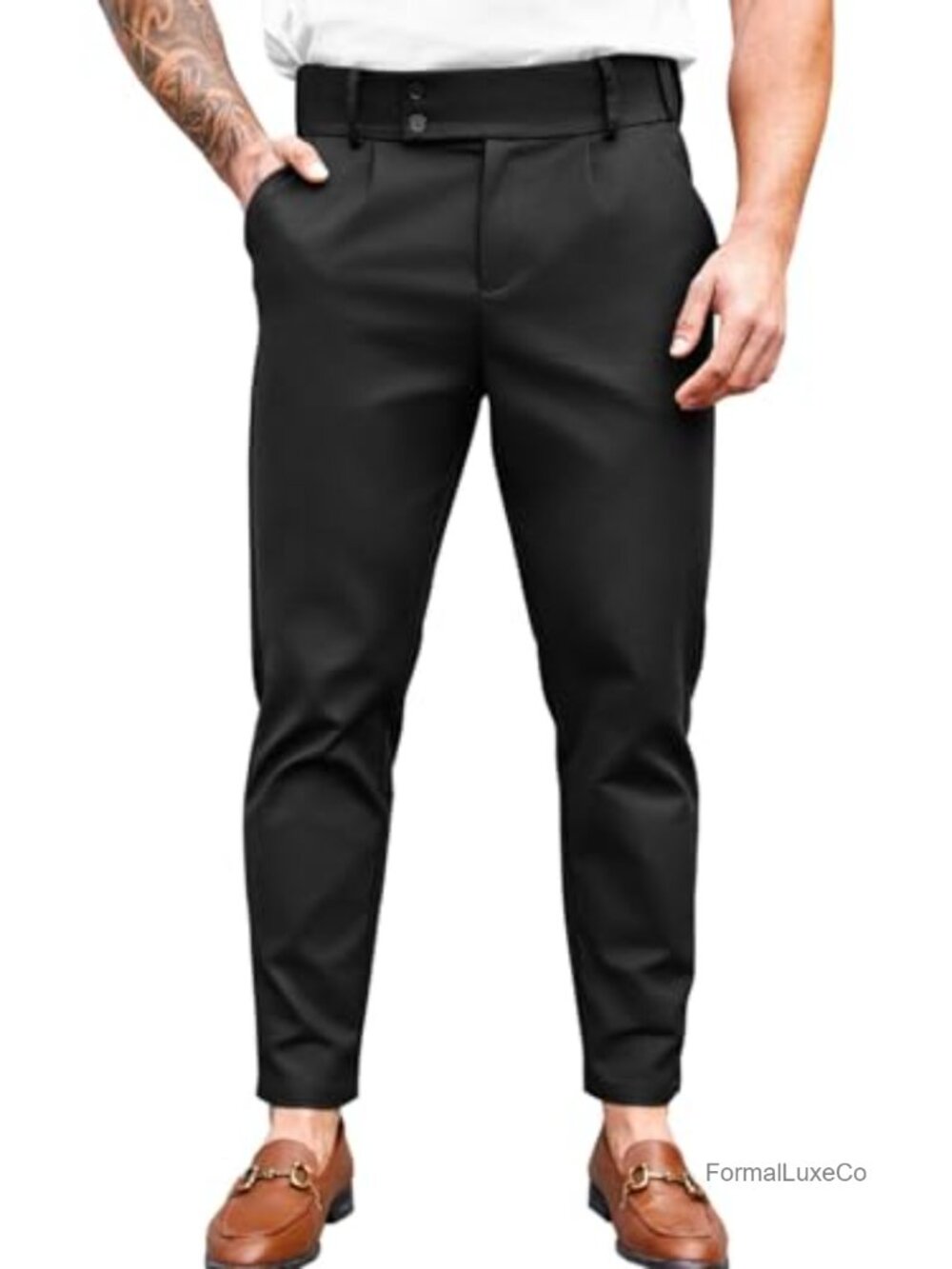 Mens Slim Fit Tapered Chino Pants Stretch Skinny Dress Trousers Casual Office